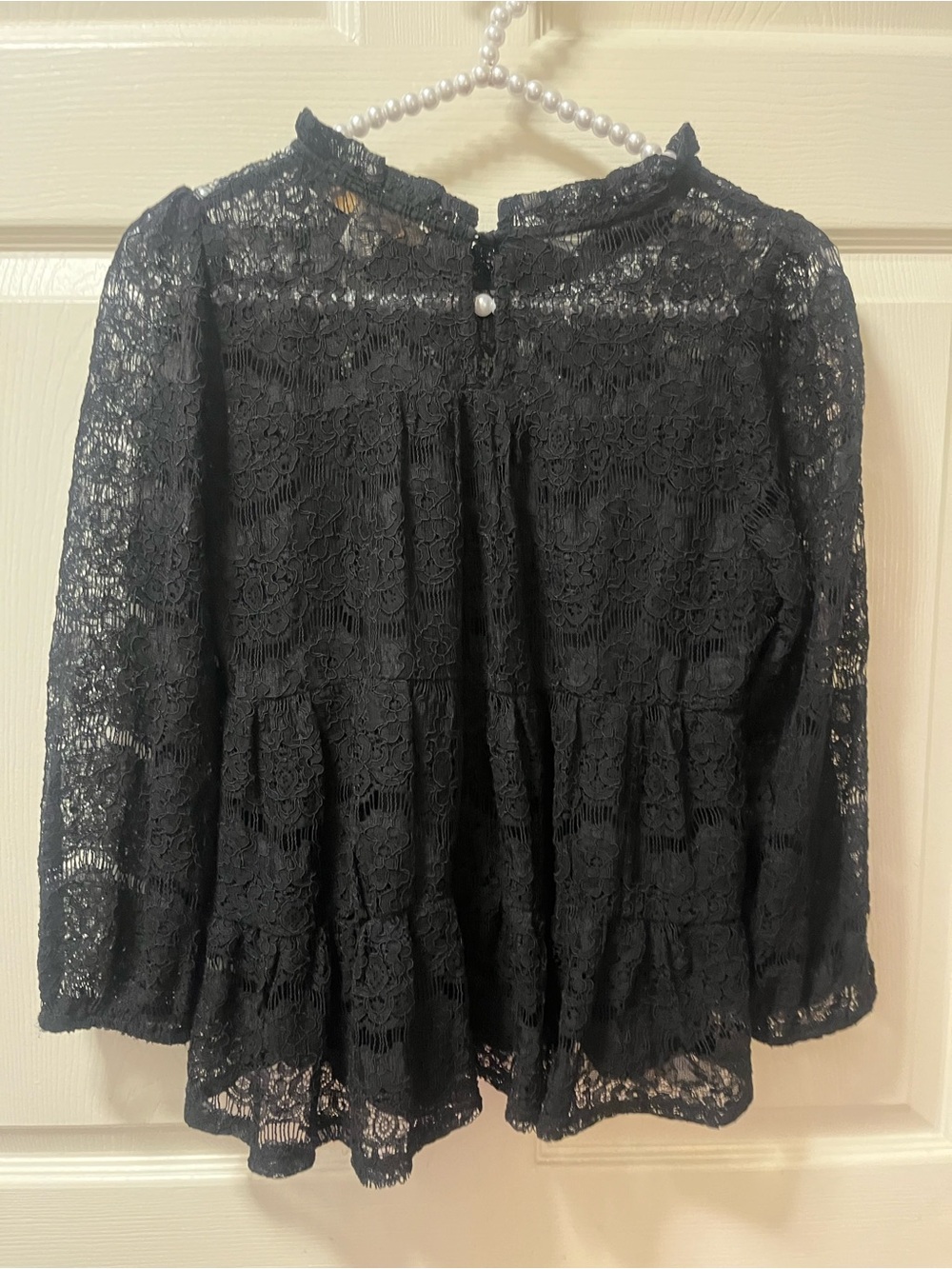 Monteau Los Angeles Black Lace Peplum Top Womens Sz M Lg Sleeve Romantic Blouse - Picture 2 of 10